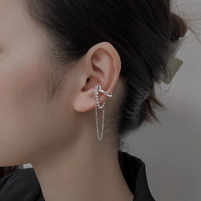 Micro-pave Diamond Long Tassel Chain Ear Cuff